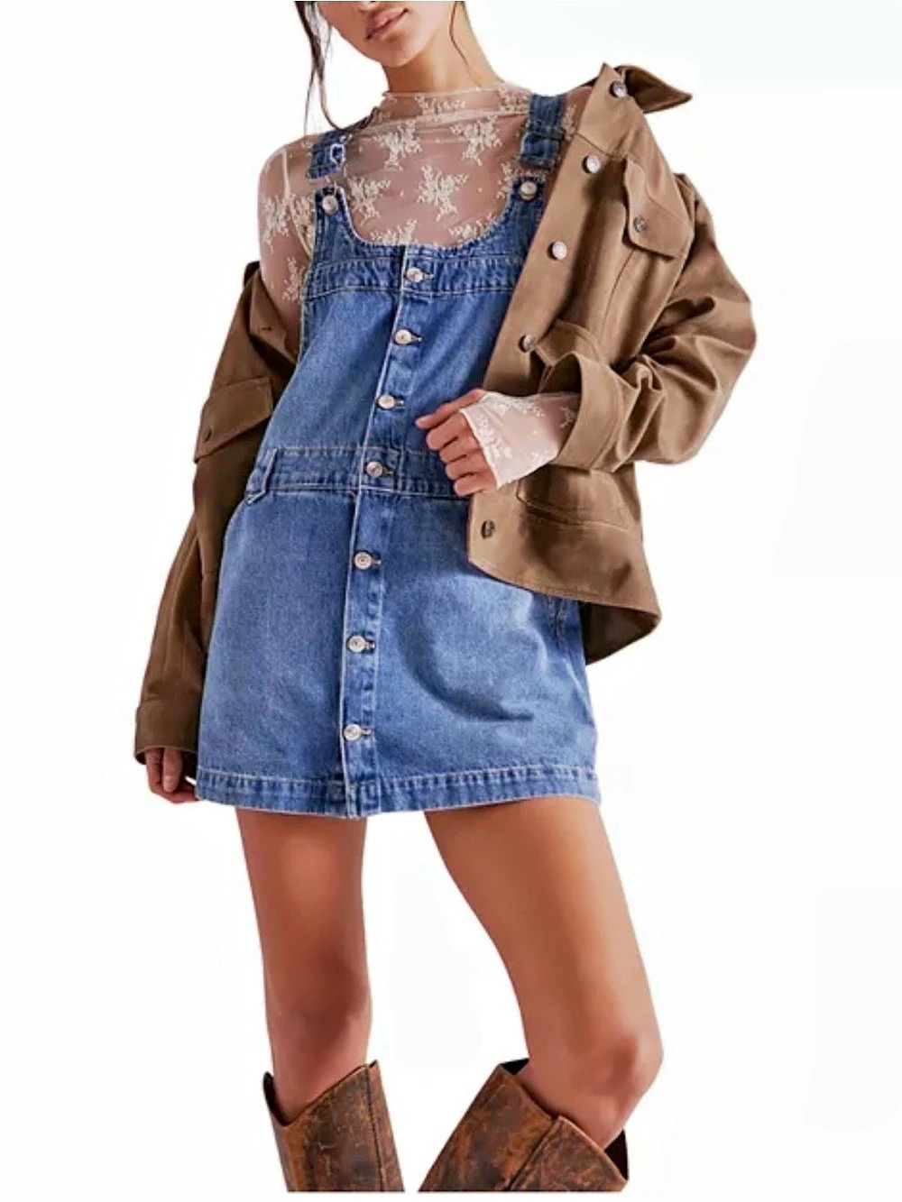 We The Free denim overall mini dress Size Small (B5)